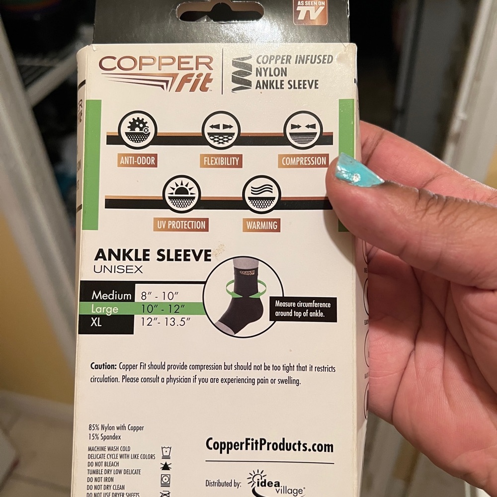 Copper Infused Ankle Sleeve Compression Large For Men and Women